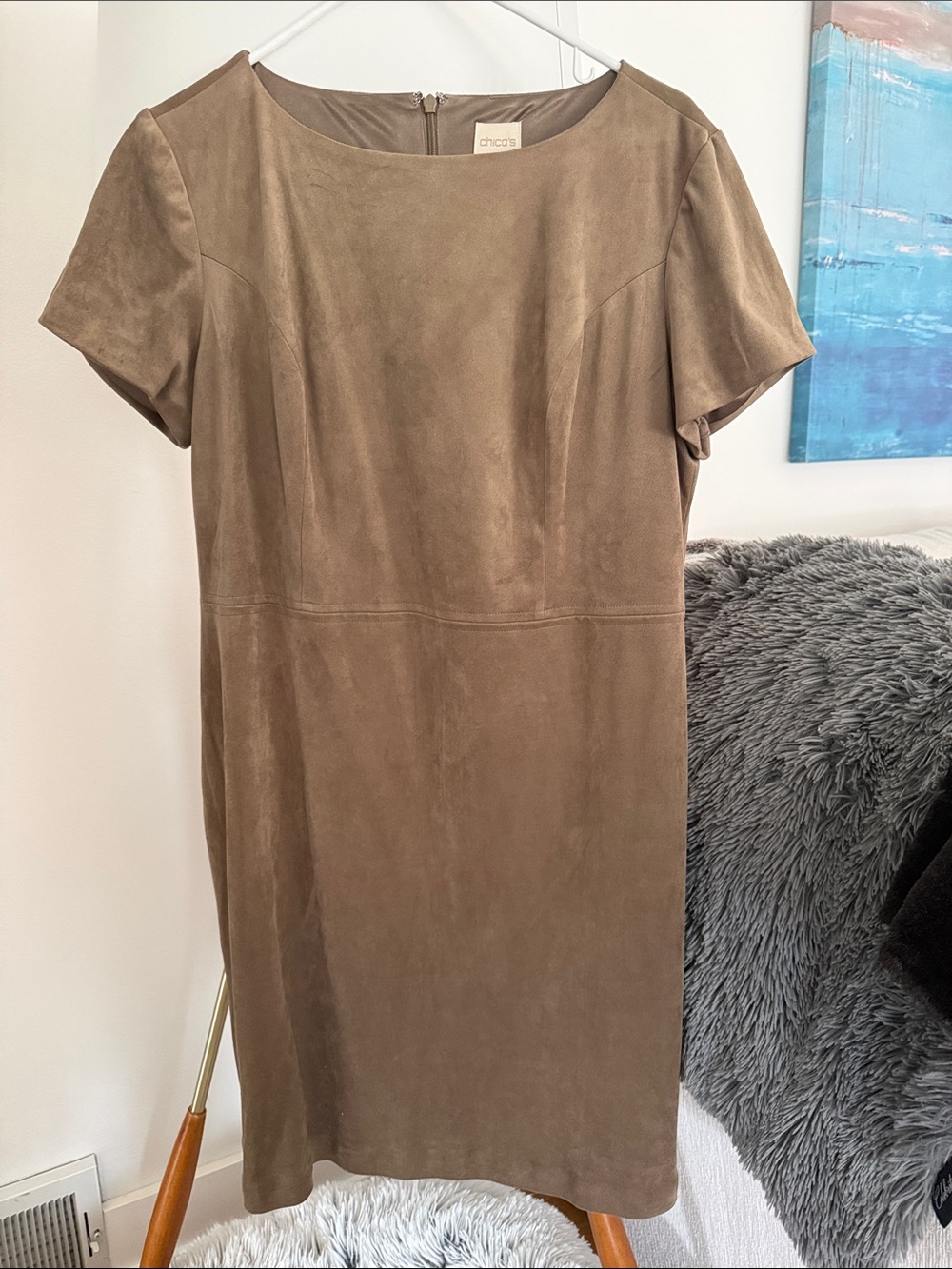 Chico's Brown Faux Suede Midi Sheath Dress